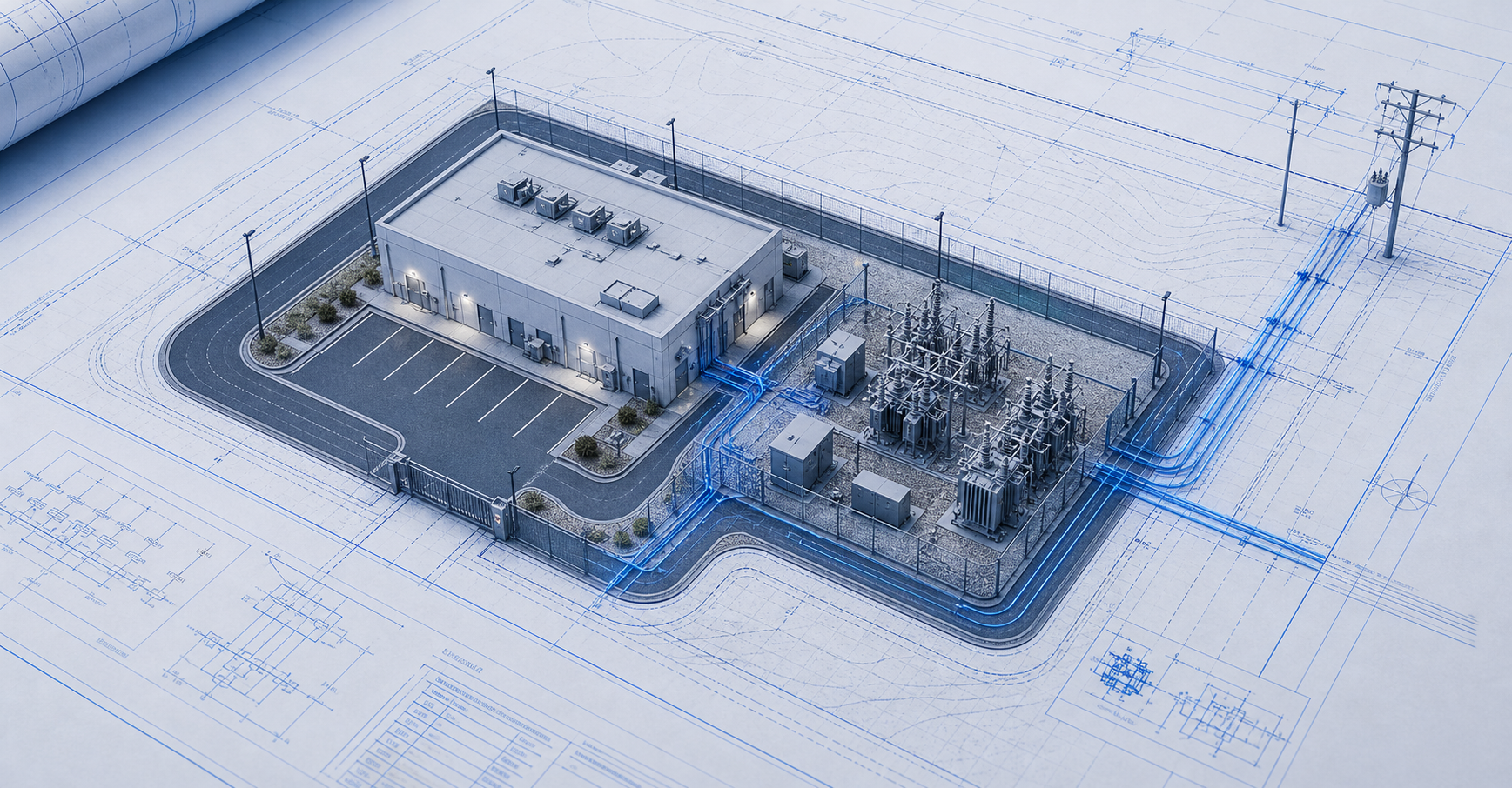 Electrical drafting plan for a compact AI micro datacenter site